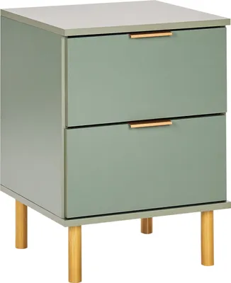 Produktbild von BELIANI Nachttisch Grün Faserplatte mit 2 Schubladen Goldene Griffe Helle Holzfüße Modernes Retro-Design Nachtkommode Nachtschrank für Schlafzimmer