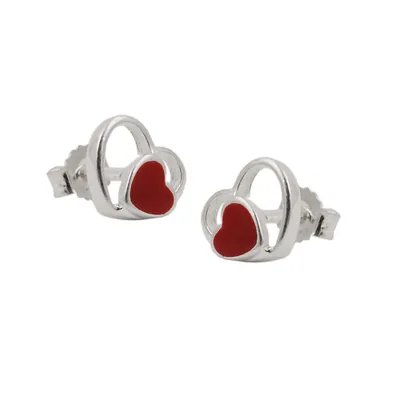 Produktbild von Ohrstecker Ohrring 8mm Kinderohrring Herz rot lackiert im Herz glänzend Silber 925 silber 8mm
