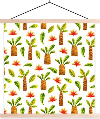 Produktbild von MuchoWow® Textilposter Dschungel - Blätter - Palme 120x120 cm mit holzfarbenen Rahmen - Textil-Poster