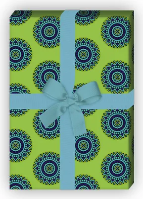 Produktbild von Farbenfrohes ethno Geschenkpapier Set, Dekorpapier mit Kreisen, grün - G8770, 32 x 48cm