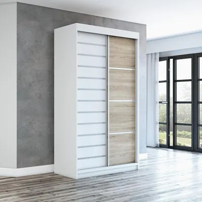 Produktbild von Schwebetürenschrank, 2-türig Schrank! Moderne Garderobe für Kleidung. Verschiedene Farben (Weiß, Schwarz, Somona) Kleiderschrank COLIN 120 cm