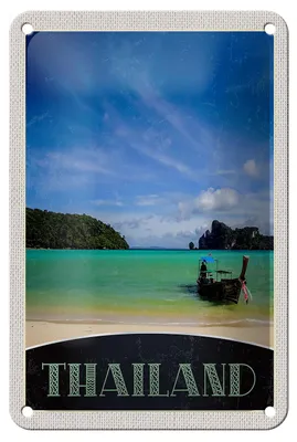 Produktbild von Blechschild Reise 12x18cm Thailand Meer Boot Gebirge Himmel Schild