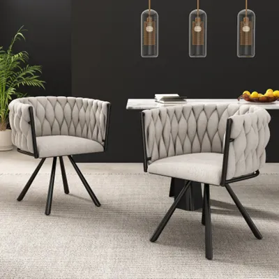 Produktbild von 2er set Esszimmerstuhl,Wohnzimmer-Schlafzimmer-Drehstuhl, Freizeit-Drehstuhl mit vier Stützbeinen aus Metall