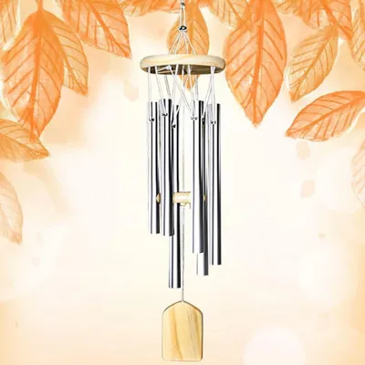 Image de Mobile à vent en métal, 6 tubes, 68 cm, en aluminium et bois de pin, idéal pour balcon et jardin