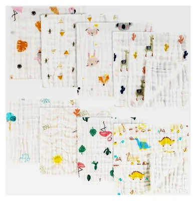 Produktbild von 8 Stück Musselin Waschlappen für Babys, 100% Baumwolle, 25 cm x 48 cm, atmungsaktiv und langlebig, multifunktionale Babytücher für Jungen und Mädchen