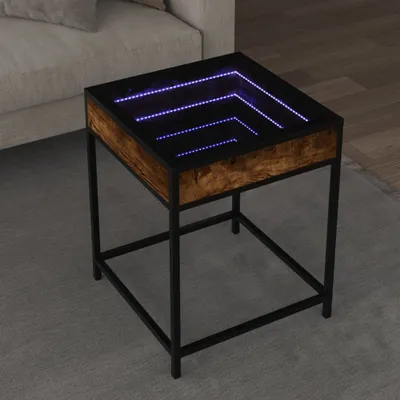 Produktbild von "Rabatt" Couchtisch modern - Wohnzimmertisch - Einfache Montage - mit Infinity-LED Räuchereiche 40x40x51 cm - Kaffeetisch CC23450