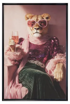 Image de Tableau mural encadré lionne diva 80x120 cm, Tableau mural moderne pour décoration intérieure