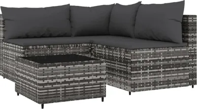 Image de vidaXL Ensemble salon de jardin 4 pièces avec coussins Gris Poly rotin