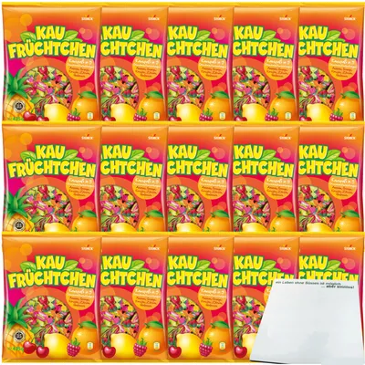 Produktbild von Storck Kaufrüchtchen Kaubonbons in 5 fuchtigen Geschmacksrichtungen VPE (15x425g Packung) + usy Block