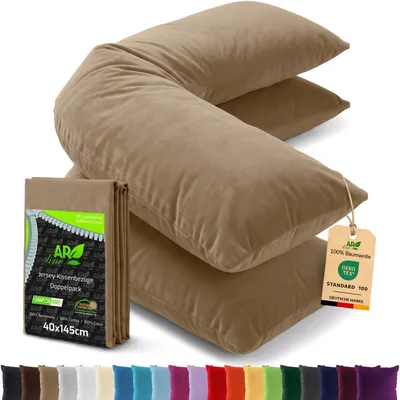 Produktbild von AR Line 2er Pack Jersey Kissenbezüge 40x145 Baumwolle – weich, atmungsaktiv, Seitenschläferkissen Bezug mit Reißverschluss, in Farbe: Beige
