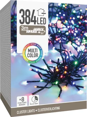 Immagine prodotto di Catena luminosa a grappolo di LED, colorata, 384 LED, cavo nero, per interni/esterni, 6 m