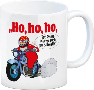 Produktbild von Kaffeebecher zum Thema Weihnachten mit Nikolaus auf dem Motorrad Motiv