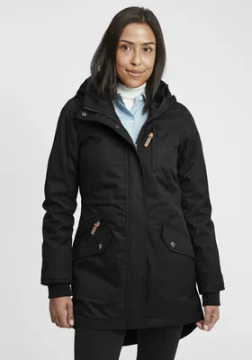 Produktbild von OXMO OXBella Damen Parka Übergangsmantel Lange Jacke mit Kapuze Pattentaschen Regular fit
