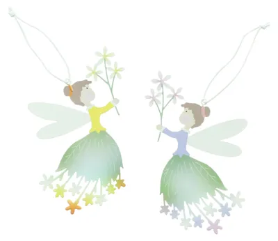 Hänger Fee mit Blumenkleid, 2er-Set, Metall, 17x10 cm