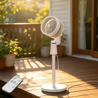 Obrázek produktu pro YARDIN Bílý stojanový ventilátor, max. 60 dB, s horizontálním a vertikálním naklápěním, 3 rychlosti, dotykové ovládání, dálkové ovládání s časovačem, ventilátor do místnosti