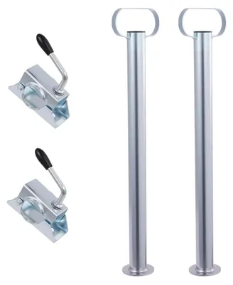 Produktbild von Anhängerstützen - Stützfüße / Wagenheber für Wohnwagen - Verzinkter Stahl - 2er Set - 150 kg Traglast - Silber