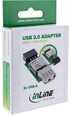 Produktbild von InLine USB 2.0 Adapter, 2x Buchse A auf Pfostenanschluss, 2x USB-A, Grün