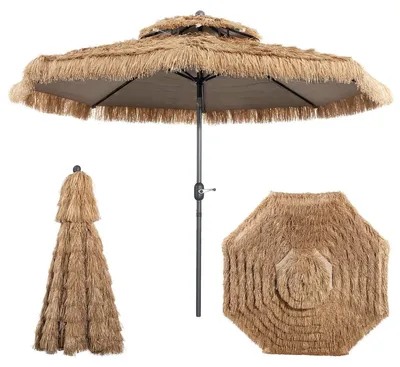 Image de Parasol hawaïenne parasol pliant - 3 m - Double toit - Pour jardin, balcon et plage