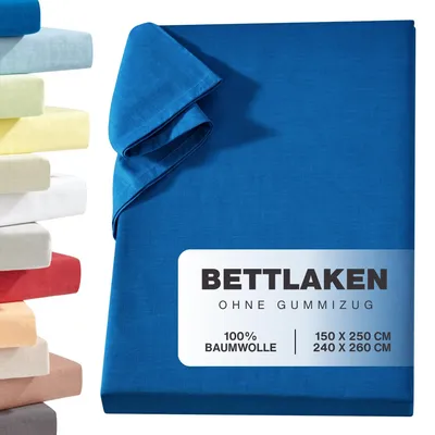 Produktbild von Linon Betttuch aus 100% Baumwolle ohne Gummizug Royalblau 150 x 250 cm