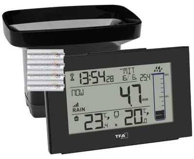 Produktbild von TFA Dostmann 47.3006 Splash digitaler Funk-Regenmesser Niederschlagsmesser (schwarz mit Batterien)
