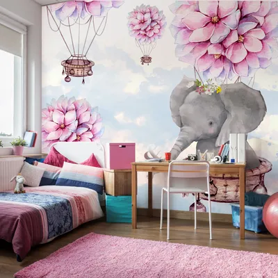 Immagine prodotto di Muralo XXL autoadesivo PHOTO carta da parati palloncini fiori ragazze (L) 416 cm x (H) 254 cm carta da parati murale CAMERA DEI BAMBINI GIOCATTOLO 4844