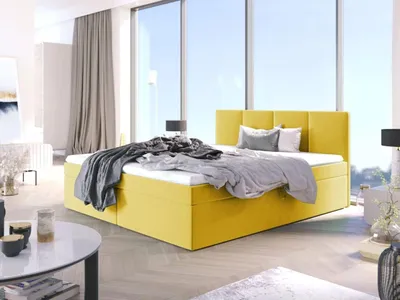 Produktbild von Bett, Boxspringbett STAR mit Bonell-Matratze, OHNE Topper, Bett mit 2 Bettkästen, Doppelbett, Stauraum, 180x200 cm (Gelb - Kronos 11)