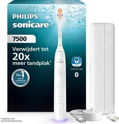 Zdjęcie produktu dla Philips Series 7500 HX7420 Ładowana szczoteczka do zębów, Dorosły, Soniczna szczoteczka do zębów, Delikatny, Pielęgnacja dziąseł, Wybielający, 62000 ruchów na minutę, Biały, 2 min, 4 x 30 sec