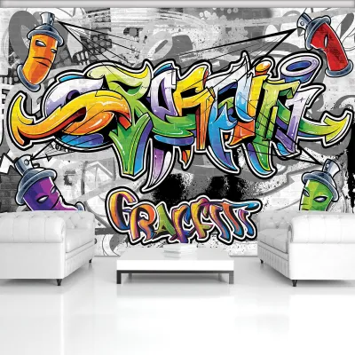 Produktbild von Vlies Fototapete Graffiti Wand Mauerwerk (368cm x 254cm - 4 Bahnen) Wohnzimmer Schlafzimmer Wandtapete Tapete Latexdruck UV-Beständig Geruchsfrei Hohe Auflösung Montagefertig