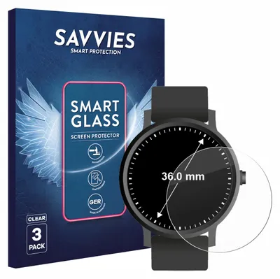 Produktbild von 3x Savvies Schutzglas Folie für Armbanduhren (Kreisrund, ø: 36 mm) 9H Panzer Schutzfolie Glas Displayschutz klar transparent