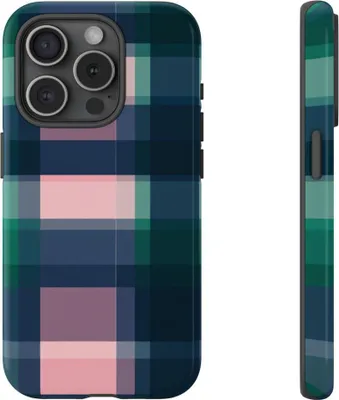 Produktbild von Kariertes Muster in Smaragdgrün und Pink – Hülle Kompatibel mit iPhone 15 Pro