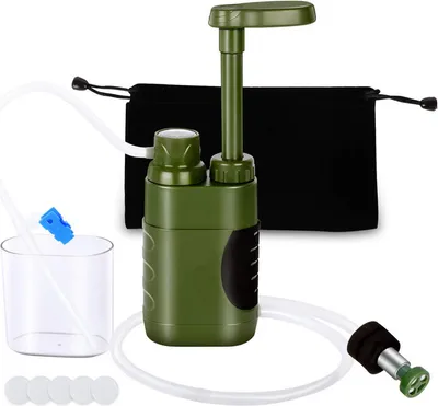 Produktbild von (Grün) Tragbarer Outdoor-Wasserfilter, 5000 L Survival Camping Wasserfilterpumpe für Trinkwasser, Tragbarer Wasseraufbereiter für Notfallausrüstung