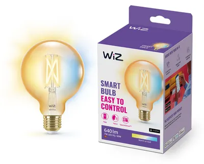 Produktbild von WiZ Filament-Lampe in Kugelform, Bernstein 50 W G95 E27, Intelligentes Leuchtmittel, Wi-Fi/Bluetooth, Bernstein, LED, E27, G95
