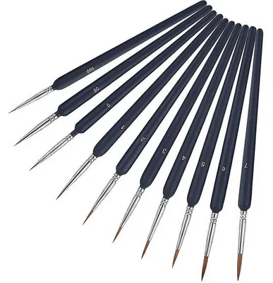Produktbild von 10-teiliges Detailpinsel-Set für Acrylmalerei – Pinsel für feine Details, Miniatur- und Modellbaupinsel, Aquarellpinsel; ideal für filigrane Details und Ausarbeitungen