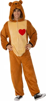 Produktbild von Kuscheliges Teddy Bär Kostüm mit Herz - Uni Onesie Größe: S-M
