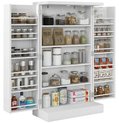 Image de Armoire de cuisine, étagères réglables, design moderne, BLANC