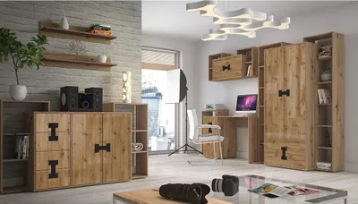 Obrázek produktu pro Nábytek do studentského pokoje BASHIRA 2 - dub / dub artisan lesklý