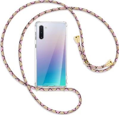 Produktbild von Handykette Backcover-Schutzhülle mit Band (Metall goldfarben) für Samsung Galaxy Note 10 (N970) - rosa Karo