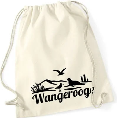 Produktbild von Huuraa Turnbeutel Wangerooge Strandmotiv 12 Liter Natural Baumwolle Rucksack Geschenkidee