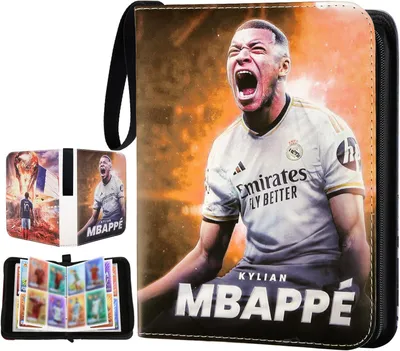 Produktbild von Fußball Karten Sammelalbum, 4 Taschen Fussball Sammelkarten Album mit Reißverschluss Tragegriff, 50 Hüllen für 400 Karten, Wasserdicht mbpappé