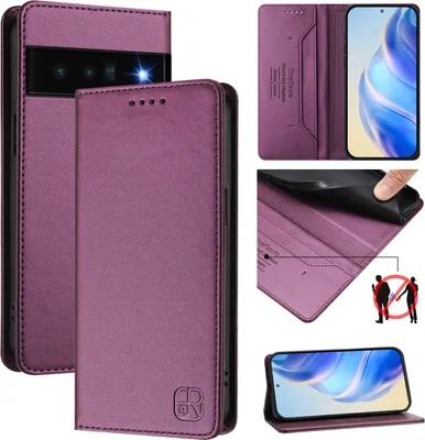 Produktbild von Lederhülle für Google Pixel 6 Pro Hülle Flip Brieftasche Kartenfächern Ständer Schutzhülle Lila