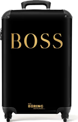 Obrázok produktu pre NoBoringSuitcases.com® Kufr Príručná batožina Kufr na kolieskach Malý cestovný kufor na 4 kolieskach - Quotes - Boss - Gold - Black - Cabin Size < 55x40x23 cm & 55x40x20 cm - Foto kufor - Príručný kufor - Palubná batožinaPríručná batožina Kufrík 55x35x20 cm, 36L,
