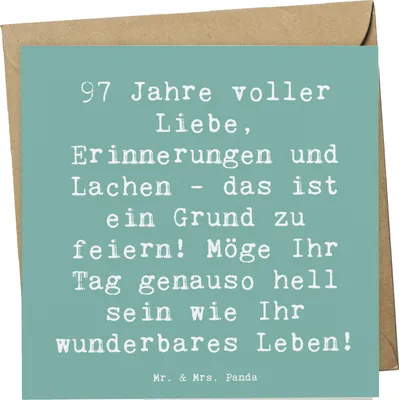 Produktbild von Mr. & Mrs. Panda Grußkarte Spruch 97. Geburtstag - Meeresbrise - Geschenk, schöne Jahre, faltkarte, Glück, Happy Birthday, doppelkarte, Glückwunschkarte, anlasskarte
