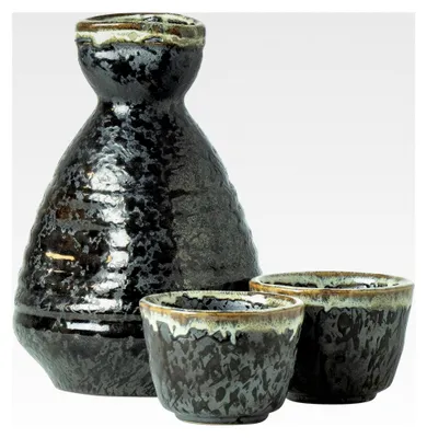 Produktbild von Sake Set aus Keramik, 1 Karaffe und 2 Becher