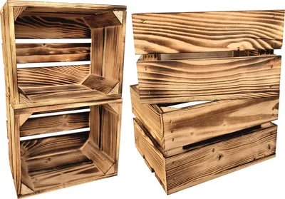 Produktbild von 4er Set Geflammt Holzkisten 25 x 20 x 15 cm massive Weinkisten in vielen Farben zur Auswahl Holz Kisten Obstkisten Apfelkisten, holzregal.