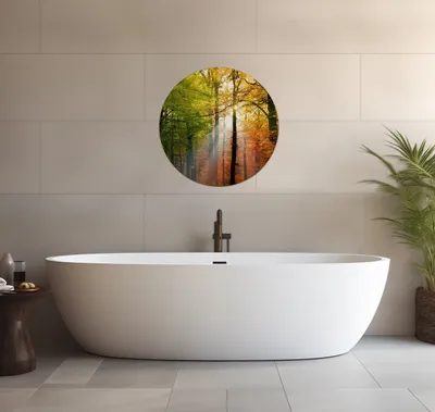 Produktbild von Wallario wasserfestes Poster selbstklebend 60 x 60 cm, Sonnenuntergang im Herbstwald, Badezimmerposter Spritzschutz mit Hochglanzoberfläche in Glasoptik