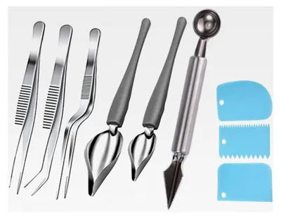 Produktbild von 9-teiliges Set Dekorierlöffel, Edelstahl Saucenlöffel, Kochpinzette mit gezackten Spitzen, kulinarische Ziehlöffel zur Dekoration von Tellern