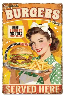 Produktbild von Vintage Metallschild, Retro-Hamburger-Dekoration