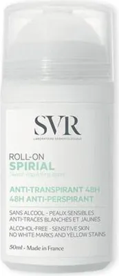 A product shot of an SVR Spirial roll-on deodorant.