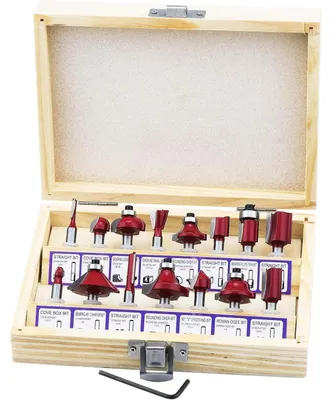 Produktbild von 15-teiliges Fräser-Set 6,35 mm Schaft für Oberfräse Holzbearbeitung Holzkoffer