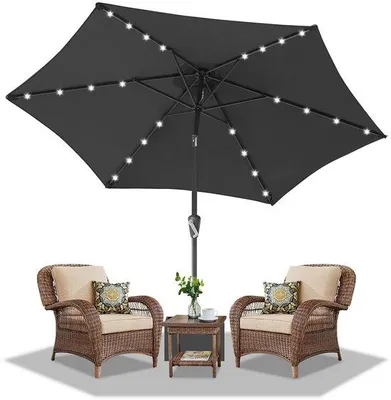 Immagine prodotto di Ombrellone LED da 270 cm con protezione UV50+ - Inclinazione regolabile di 30° - Impermeabile - Ideale per balconi e terrazzi - Colore: grigio